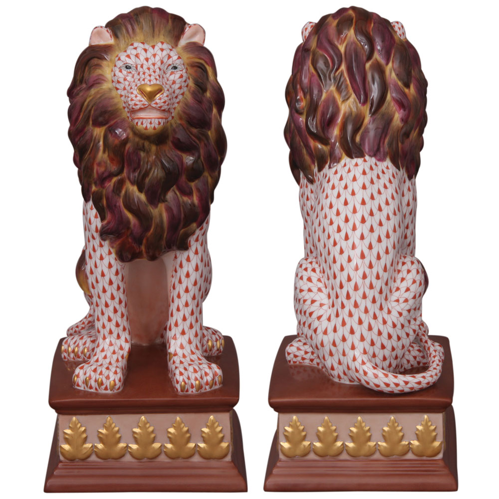 Herend Reserve Collection Lion On Pedestal Reserve Collection