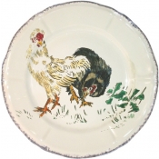 Gien Grands Oiseaux Dessert Plate - Black & White Hen ( Poule Negre Soie)