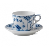 Royal Copenhagen Blue Fluted Half Lace Cup and Saucer - 5.7 oz.