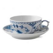 Royal Copenhagen Blue Fluted Half Lace Cup and Saucer - 6.7 oz.