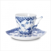 Royal Copenhagen Blue Fluted Full Lace Cup + Saucer - 4.8 oz.