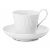 Royal Copenhagen White Fluted Half Lace High Handle Cup & Saucer - 8.5 oz.