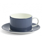 Wedgwood Gio Pinstripe Blue Teacup + Saucer 7.4oz.
