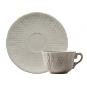 Gien Pont Aux Choux White Tea Cups & Saucers - Set 2