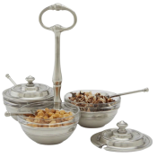 Match Pewter Condiment Caddy Set w / Lids & Spoons