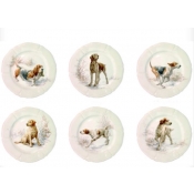 Gien Sologne Dessert Plates Assorted Dogs - Set 6