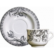 Gien Tulipes Noires Breakfast Cups & Saucers Set / 2