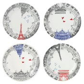 Gien Ca C Est Paris ! Dessert Plates Assorted - Set 4