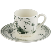 Gien Les Depareillees Green Espresso Cup & Saucer - Set 2