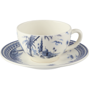 Gien Les Depareillees Blue Tea Cups & Saucers / Set 2