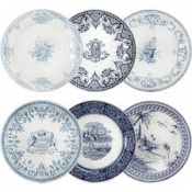 Gien Les Depareillees Blue Dinner Plates Assorted -  Set 6