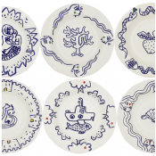 Gien Archipel Sentimental Rim Soups Assorted Set of 6