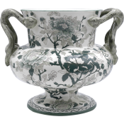 Gien Pivoines Vertes Vase W/ Snake Handles