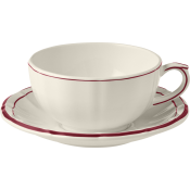 Gien Filet Bordeaux Breakfast Cups & Saucers - Set 2