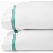 Sferra Estate White/Aqua King Pillow Case 22X42 - Pair