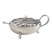 Match Pewter Scallop Condiment Dish W/Crystal And Spoon