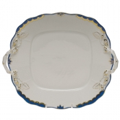 Herend Princess Victoria Blue Square Cake Plate With Handles - 9"
