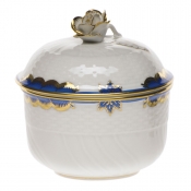 Herend Princess Victoria Blue Coveredsugar W/Rose Finial