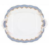 Herend Fish Scale Light Blue Square Cake Plate w/ Handles - 9.5"