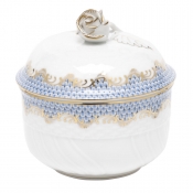 Herend Fishscale Light Blue Covered Sugar Bowl / Rose Lid