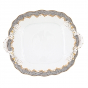 Herend Fish Scale Gray Square Cake Plate w/  Handles - 9.5"