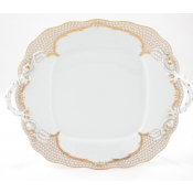 Herend Golden Elegance Square Cake Plate w/Handles - 9.5"