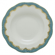 Herend Fishscale Turquoise Rim Soup Plate - 8"