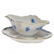 Herend Chinese Bouquet Blue Gravy Boat w/ Fixed Stand