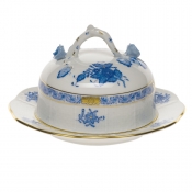 Herend Chinese Bouquet Blue Covered Butter Dish