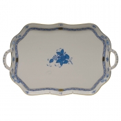 Herend Chinese Bouquet Blue Rectangular Tray w / Branch Handles