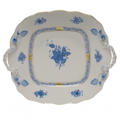 Herend Chinese Bouquet Blue Square Cake Plate w/ Handles - 9.5"