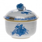 Herend Chinese Bouquet Blue Covered Sugar w /Rose - 4 oz.