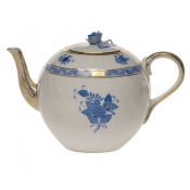 Herend Chinese Bouquet Blue Tea Pot w/ Rose - 36oz.