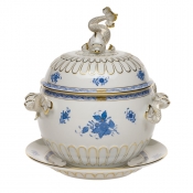Herend Chinese Bouquet Blue Tureen & Platter - 4 Qt