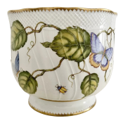 Anna Weatherley Green Leaves w/ Blue + Yellow Butterfly Round Cachepot
