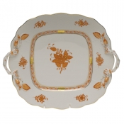 Herend Chinese Bouquet Rust Square Cake Plate W/Handles9