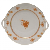 Herend Chinese Bouquet Rust Chop Plate W/Handles12"D