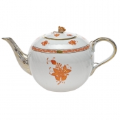 Herend Chinese Bouquet Rust Tea Pot W/Rose(84 Oz) 6.75"H