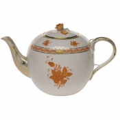 Herend Chinese Bouquet Rust Tea Pot W/Rose(60 Oz) 6.5"H