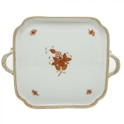 Herend Chinese Bouquet Rust Square Tray w/ Handle - 12.75"