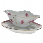 Herend Chinese Bouquet Raspberry Gravy Boat W/Fixed Stand