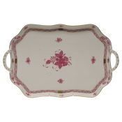 Herend Chinese Bouquet Raspberry Rec Tray W/Branch Handles18"