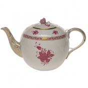Herend Chinese Bouquet Raspberry Tea Pot W/Rose(60 Oz) 6.5"H