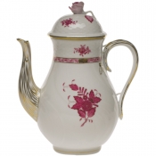 Herend Chinese Bouquet Raspberry Coffee Pot W/Rose(60 Oz) 10"