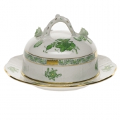 Herend Chinese Bouquet Green Covered Butter Dish