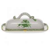 Herend Chinese Bouquet Green Butter Dish W/Branch