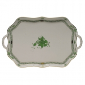 Herend Chinese Bouquet Green Tray Rectangular W/Branch Handles18"