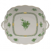 Herend Chinese Bouquet Green Square Cake Plate W/Handles9