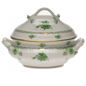 Herend Chinese Bouquet Green Tureen W/Branch(4 Qt) 10"H
