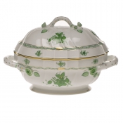 Herend Chinese Bouquet Green Tureen W/Branch(2 Qt) 9.5"H
